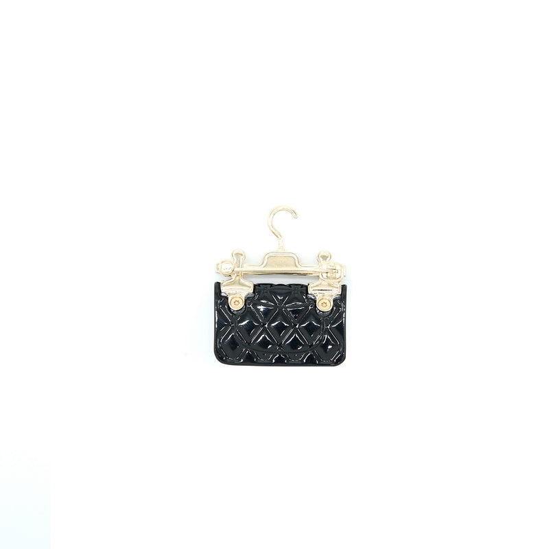 Chanel 23C Resin Classic Flap Brooch Black/Light Gold Tone