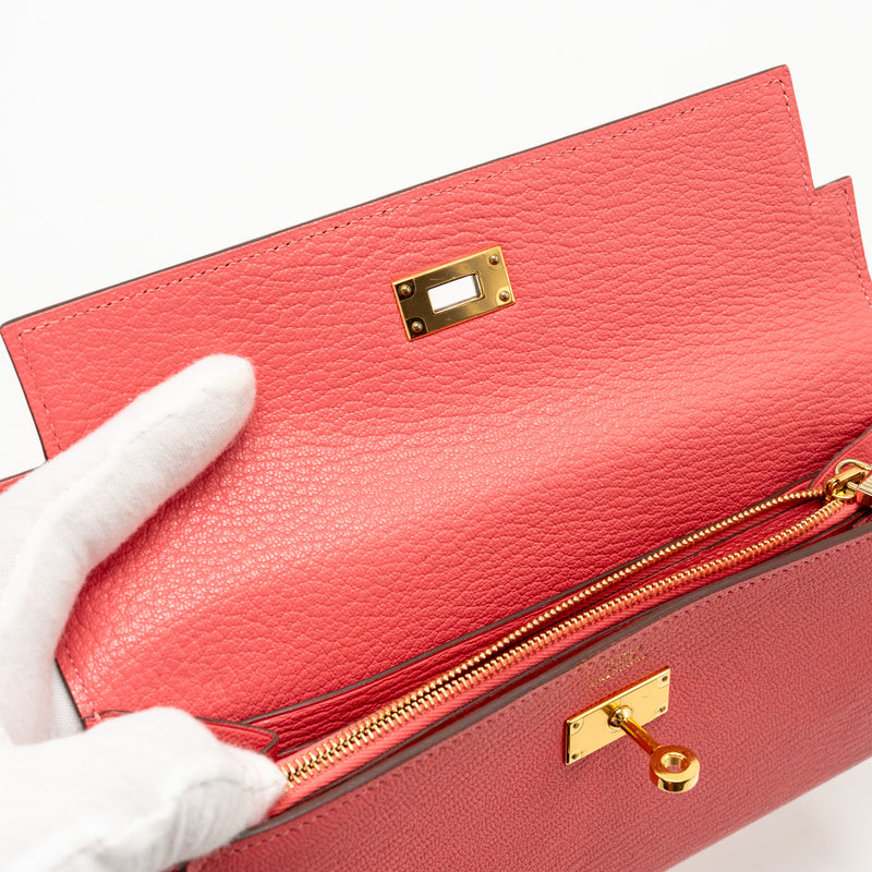 Hermes Kelly Long Wallet Chèvre Mysore Rose Lipstick GHW Stamp A