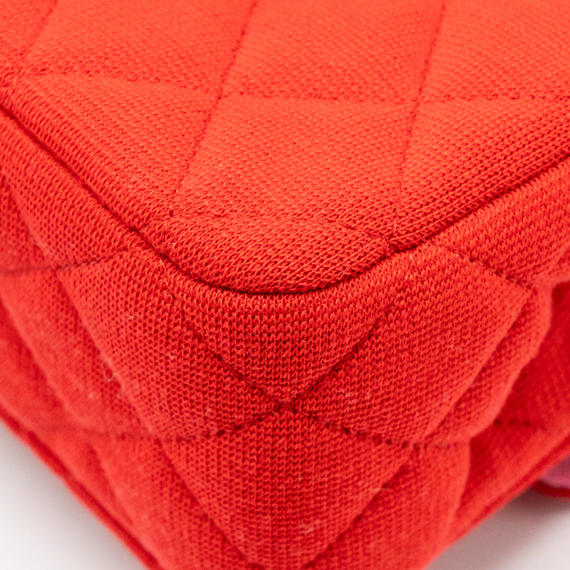 Chanel Medium Classic double flap bag fabric red /pink LGHW (microchip)