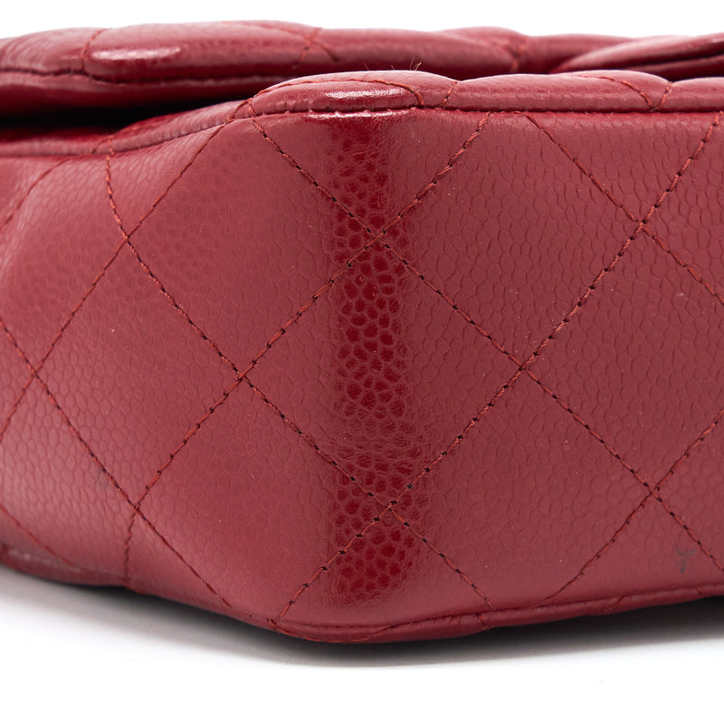 Chanel Mini Rectangular Flap Bag Caviar Red SHW
