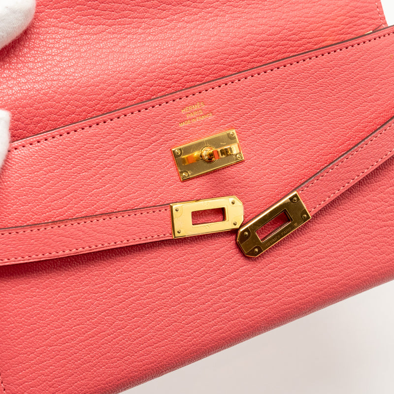 Hermes Kelly Long Wallet Chèvre Mysore Rose Lipstick GHW Stamp A