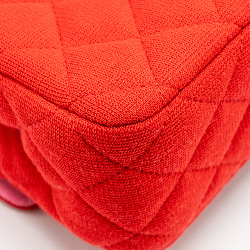 Chanel Medium Classic double flap bag fabric red /pink LGHW (microchip)