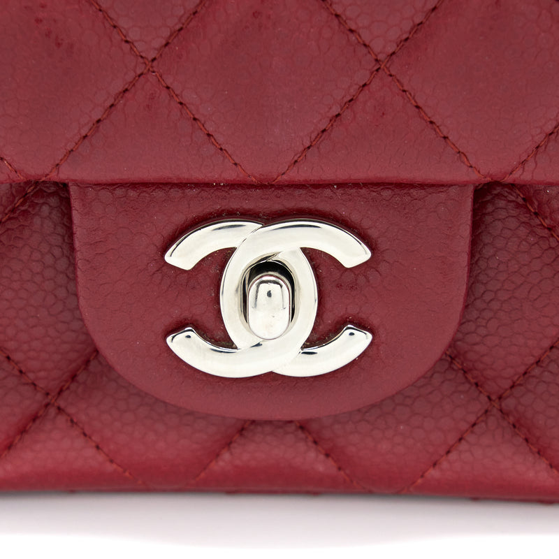 Chanel Classic Mini Rectangular Flap 17B Red Caviar with silver