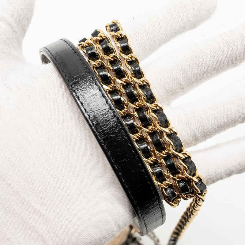 Chanel Gabrielle double zip Clutch on Chain calfskin beige / black multicolor hardware