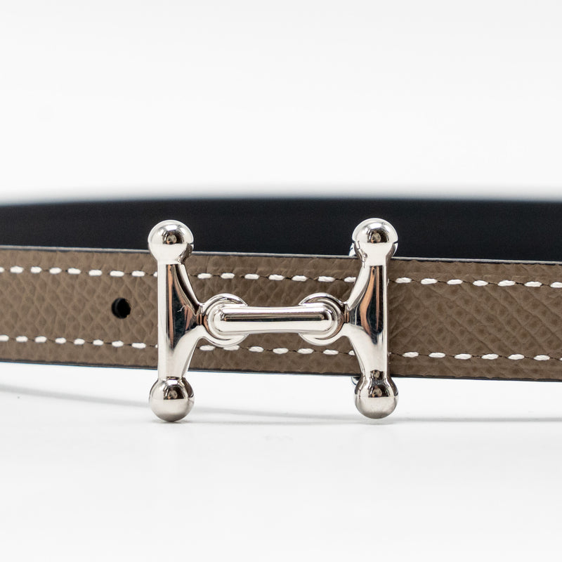 Hermes Size 75 Mors H Buckle Reversible Belt Epsom/Swift Etoupe/Black SHW Stamp B