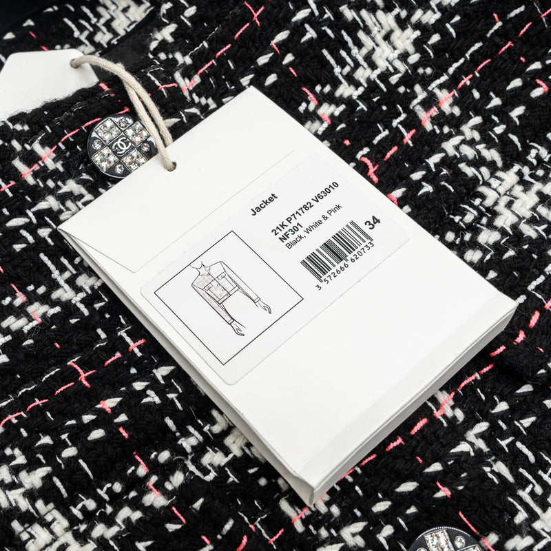 Chanel size 34 21K Tweed Jacket multicolour black / white/ pink