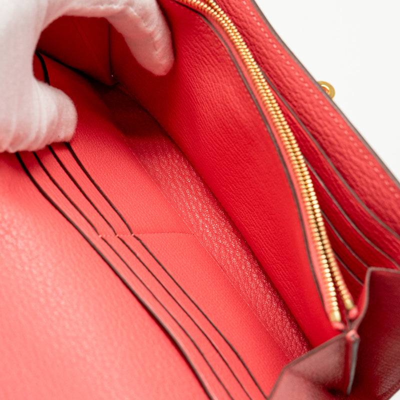 Hermes Kelly Long Wallet Chèvre Mysore Rose Lipstick GHW Stamp A