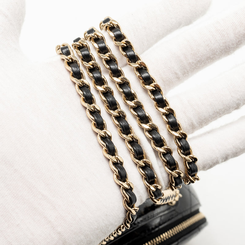 Chanel 22B Top Handle Mini Round Vanity Case With Chain Shiny Lambskin Black LGHW (Microchip)
