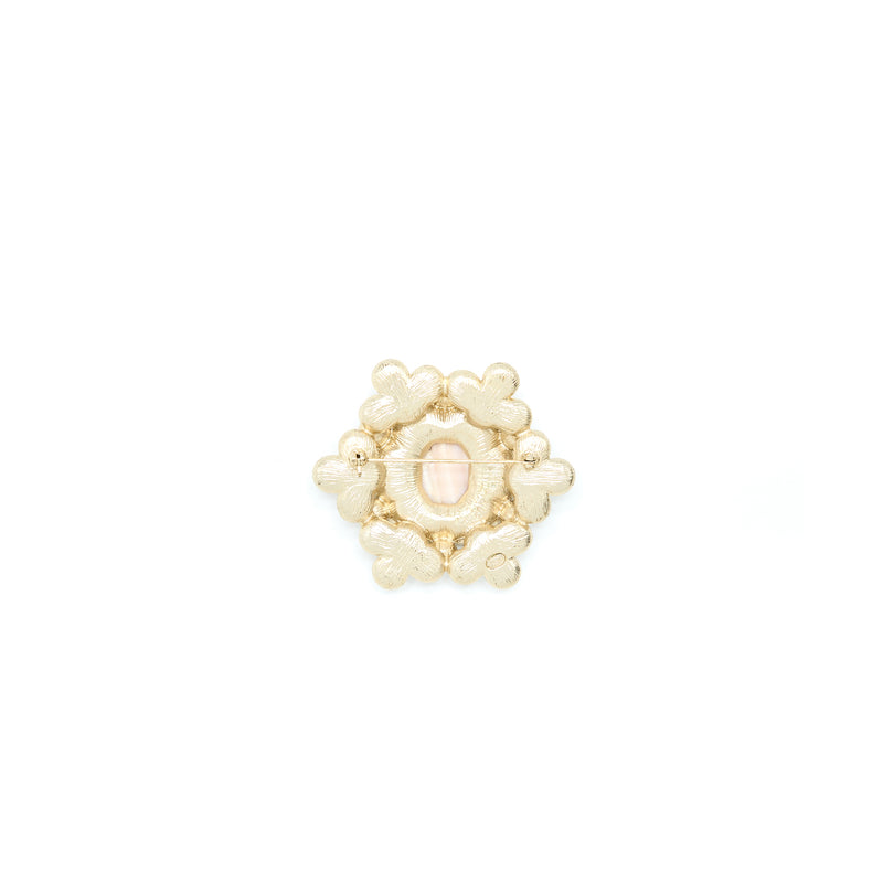 Chanel Camellia/Pearl/CC Logo Brooch Light Gold Tone