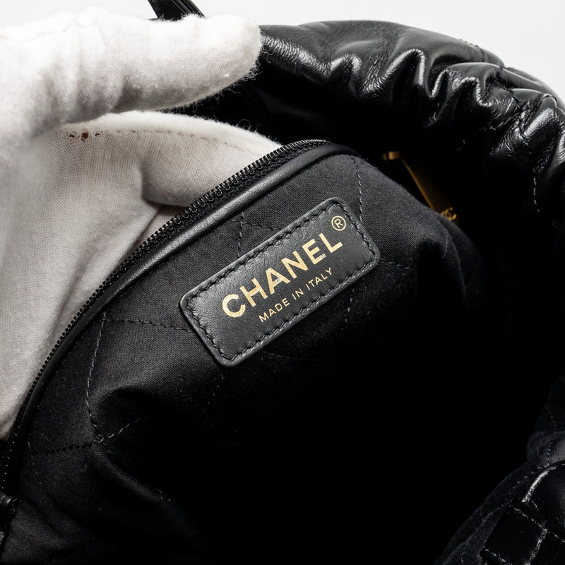Chanel 22 Backpack Gold Letter Logo Shiny Calfskin Black GHW(microchip)
