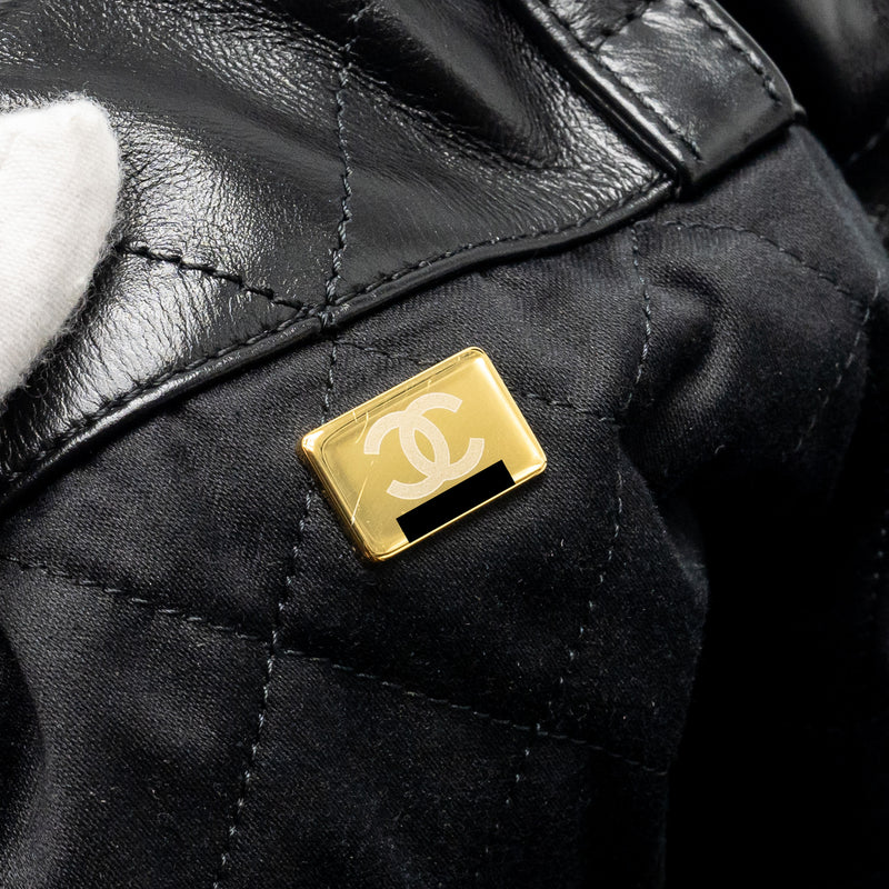 Chanel 22 Backpack Gold Letter Logo Shiny Calfskin Black GHW(microchip)