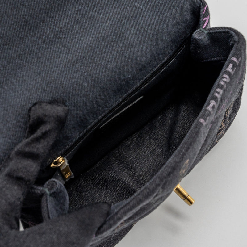Chanel Black Denim Flap Bag Brushed GHW (Microchip)