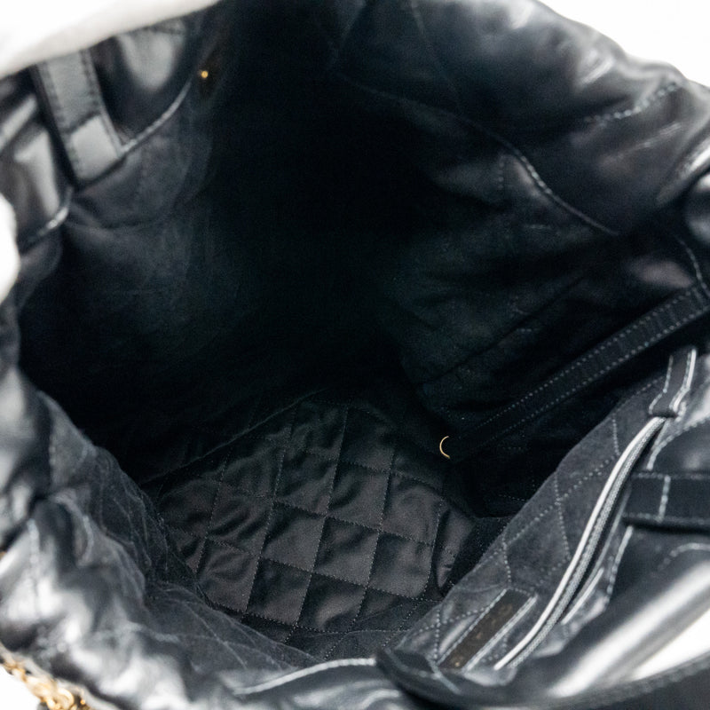 Chanel 22 Backpack Gold Letter Logo Shiny Calfskin Black GHW(microchip)