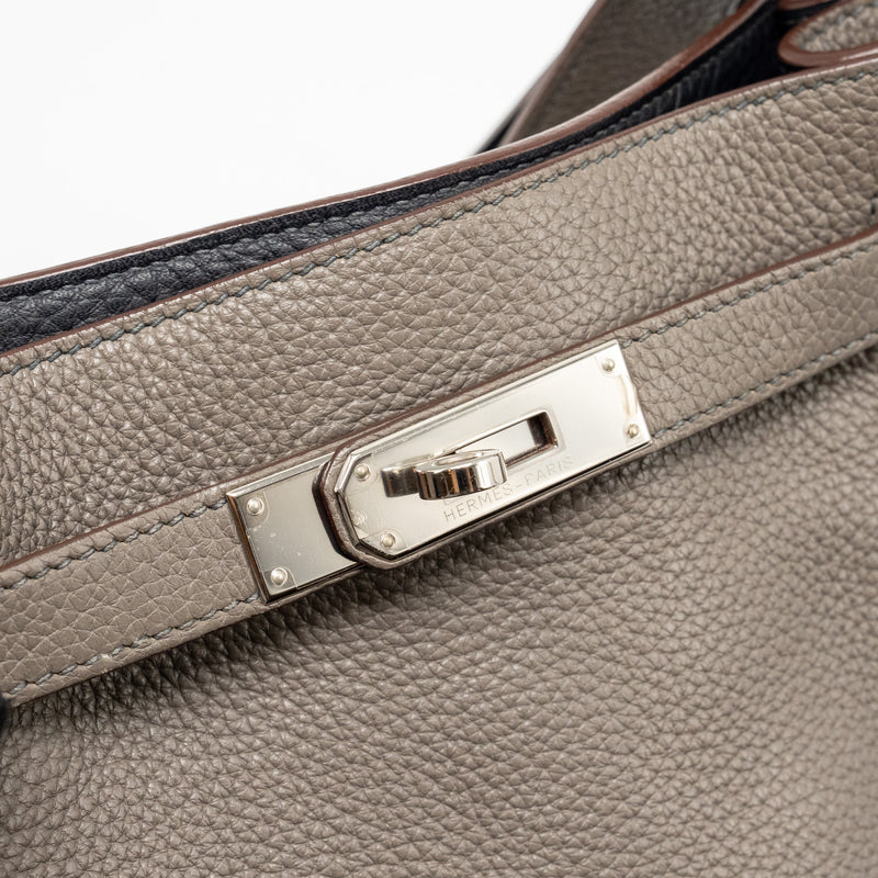 Hermes So Kelly 22 Clemence gris etain SHW stamp square O