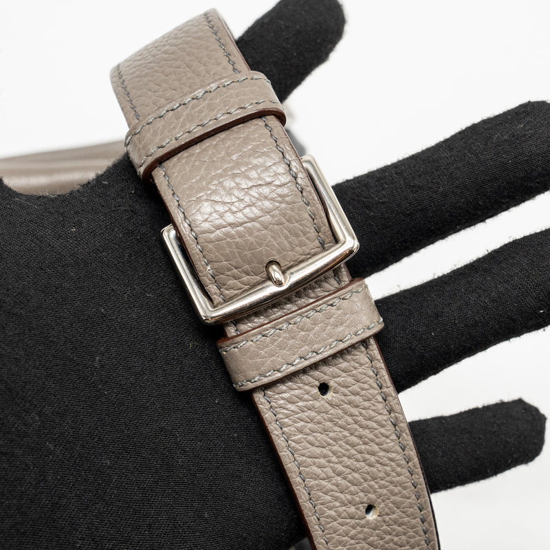 Hermes So Kelly 22 Clemence gris etain SHW stamp square O