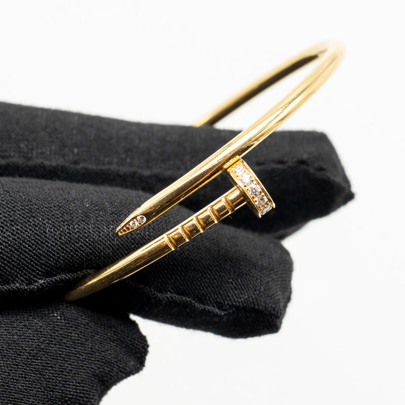 Cartier Size 15 Juste un Clou Bracelet, Small Model, Yellow Gold/Diamonds