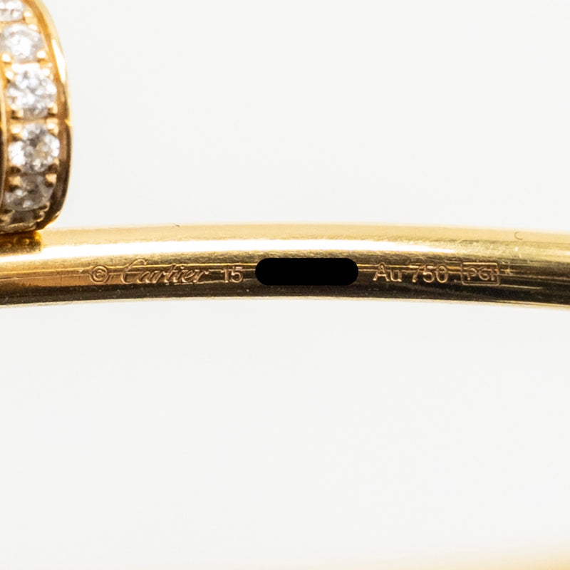Cartier Size 15 Juste un Clou Bracelet, Small Model, Yellow Gold/Diamonds