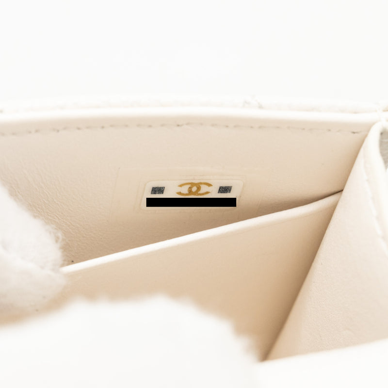 Chanel Top Handle Mini flap clutch with chain caviar white LGHW (microchip)