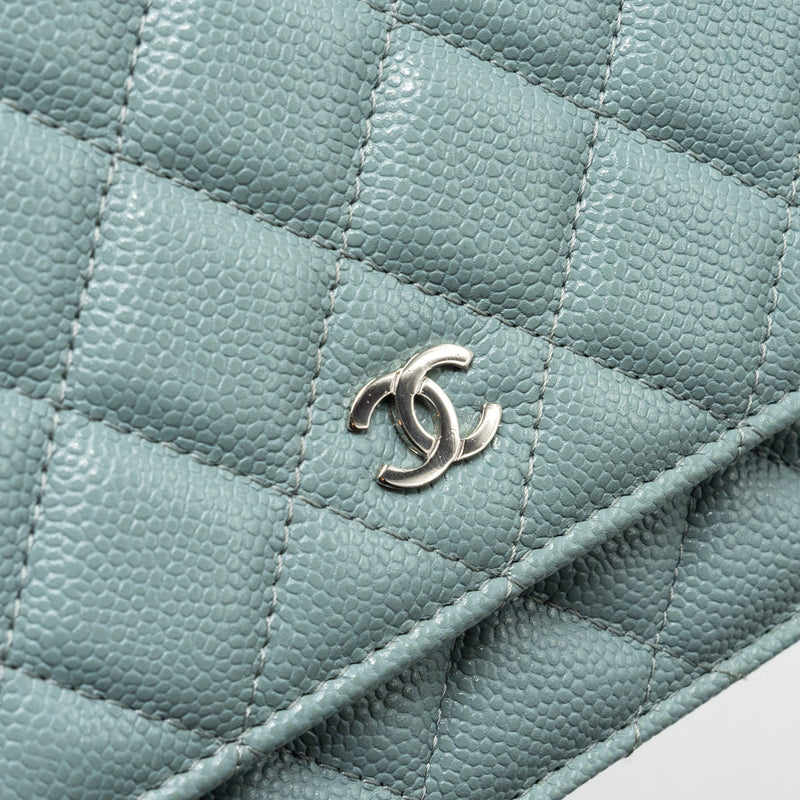 Chanel Classic wallet on chain caviar light blue SHW