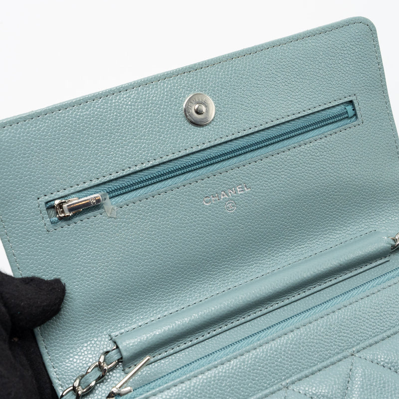 Chanel Classic wallet on chain caviar light blue SHW