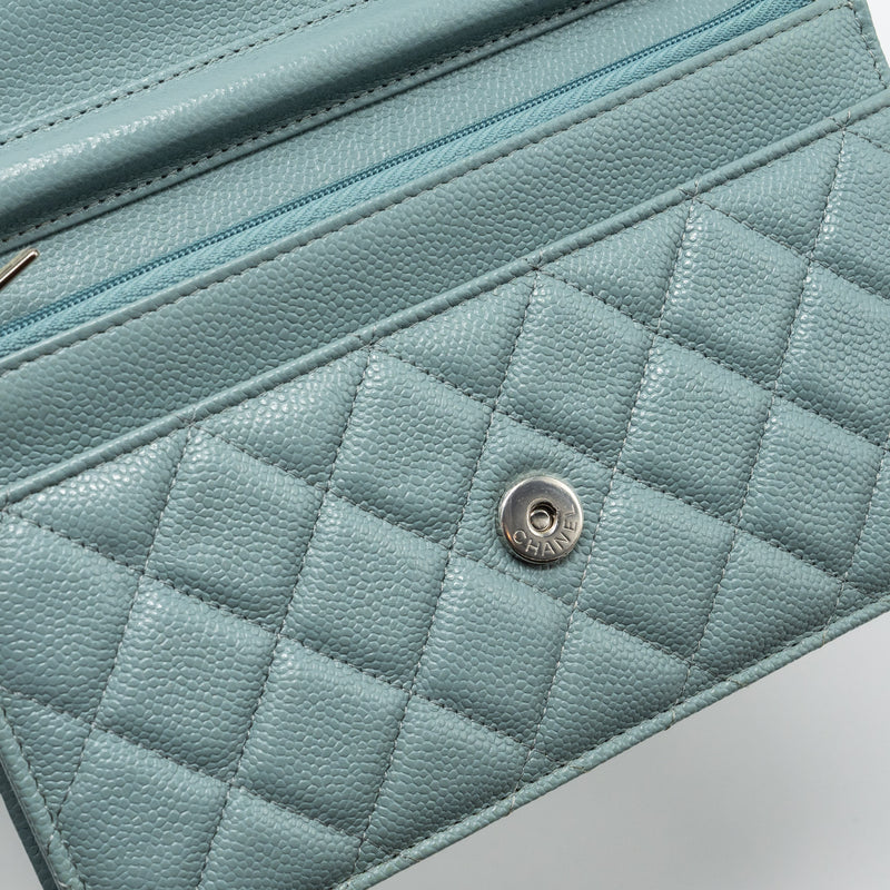 Chanel Classic wallet on chain caviar light blue SHW