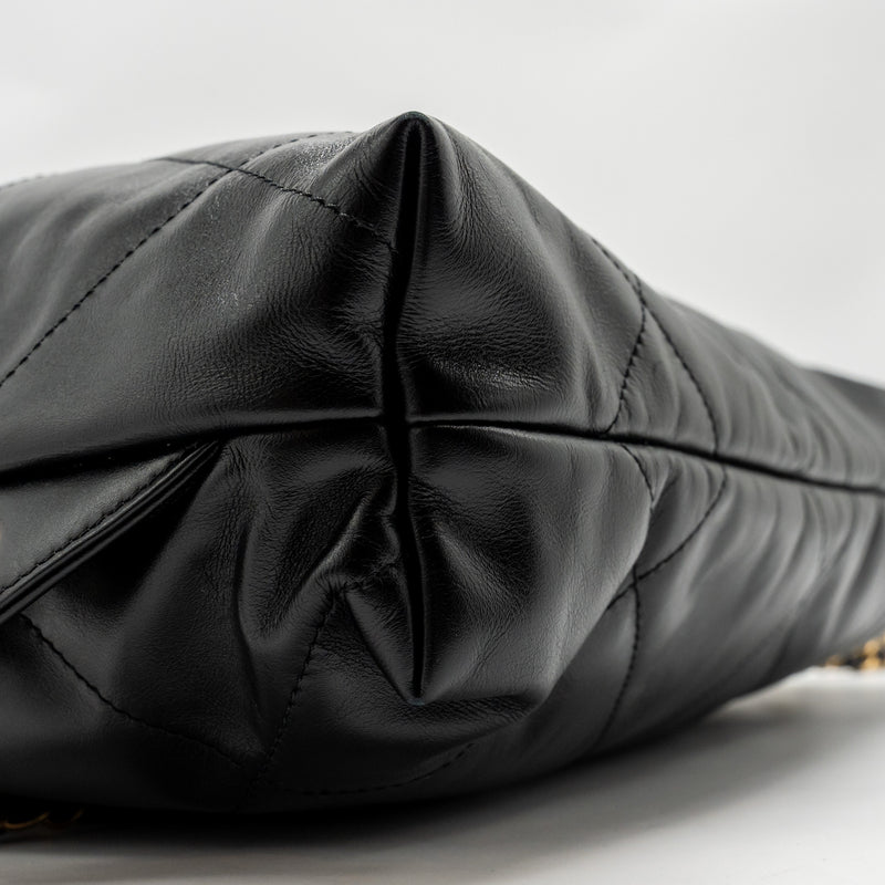Chanel 22 Backpack Gold Letter Logo Shiny Calfskin Black GHW(microchip)
