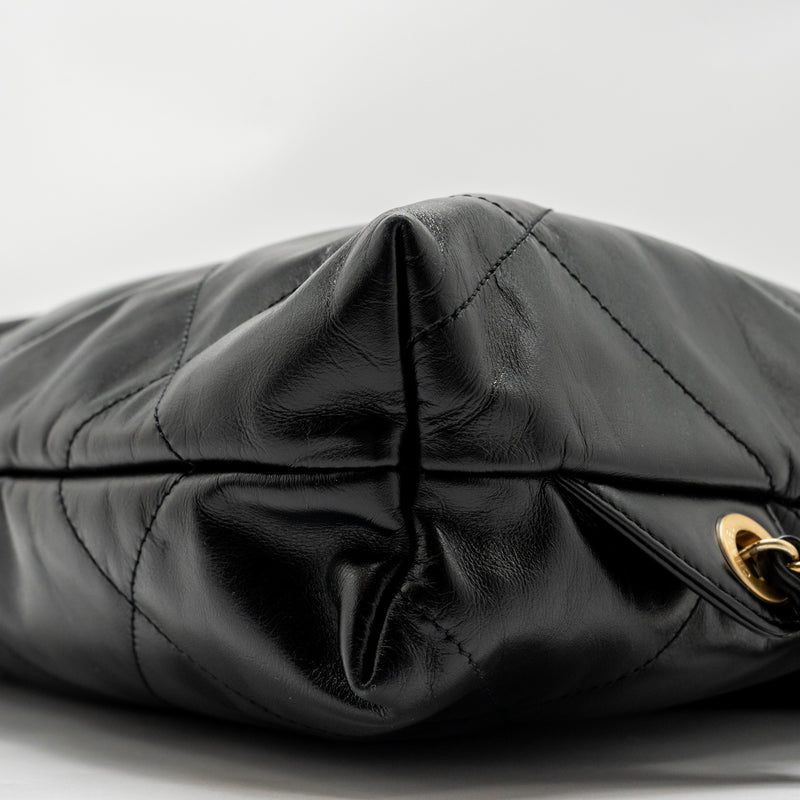 Chanel 22 Backpack Gold Letter Logo Shiny Calfskin Black GHW(microchip)