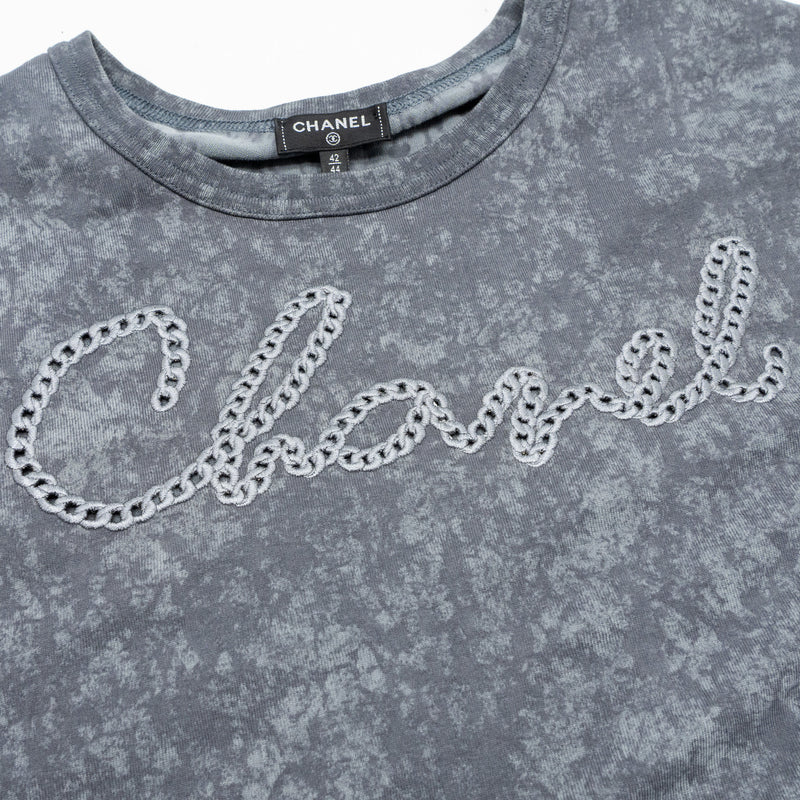 Chanel Size 42/44 20S Signature Logo with Crystal CC Logo Plaque T-shirt Cotton Gray