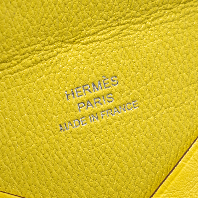 Hermes calvi card holder ostrich jaune Citron SHW stamp Y