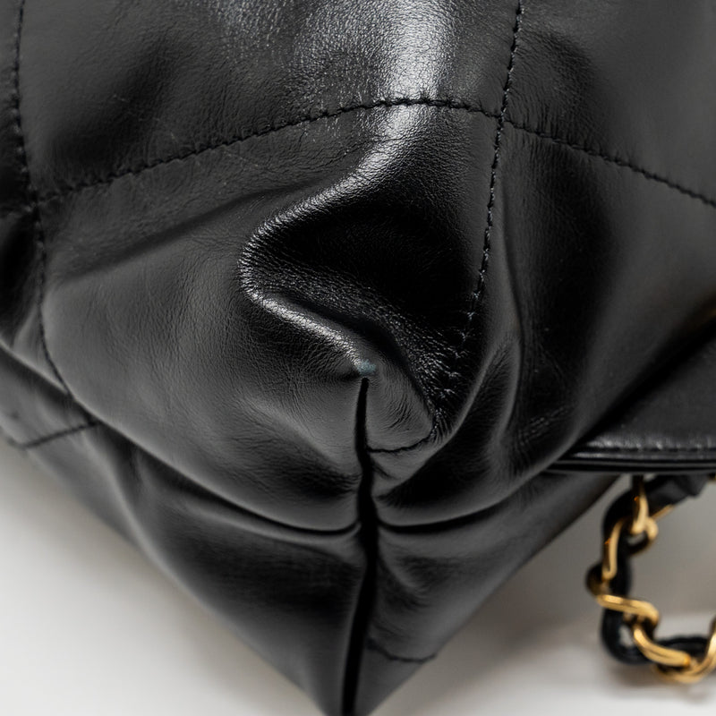Chanel 22 Backpack Gold Letter Logo Shiny Calfskin Black GHW(microchip)