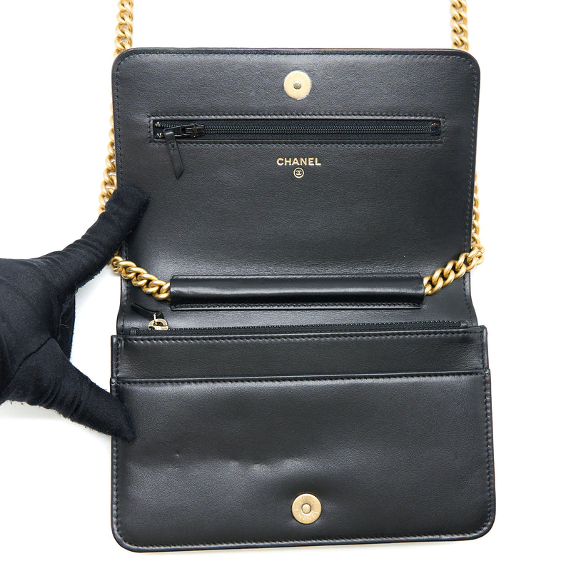Chanel Boy Wallet on Chain Caviar Black GHW (Microchip)