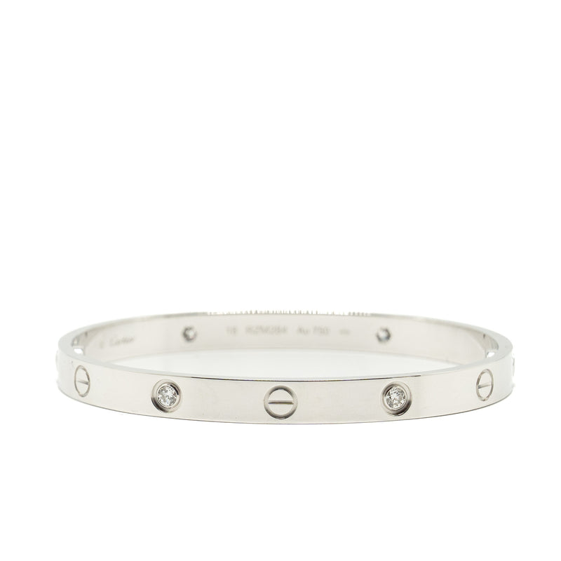Cartier Size 18 Love Bracelet White Gold, 4 Diamonds