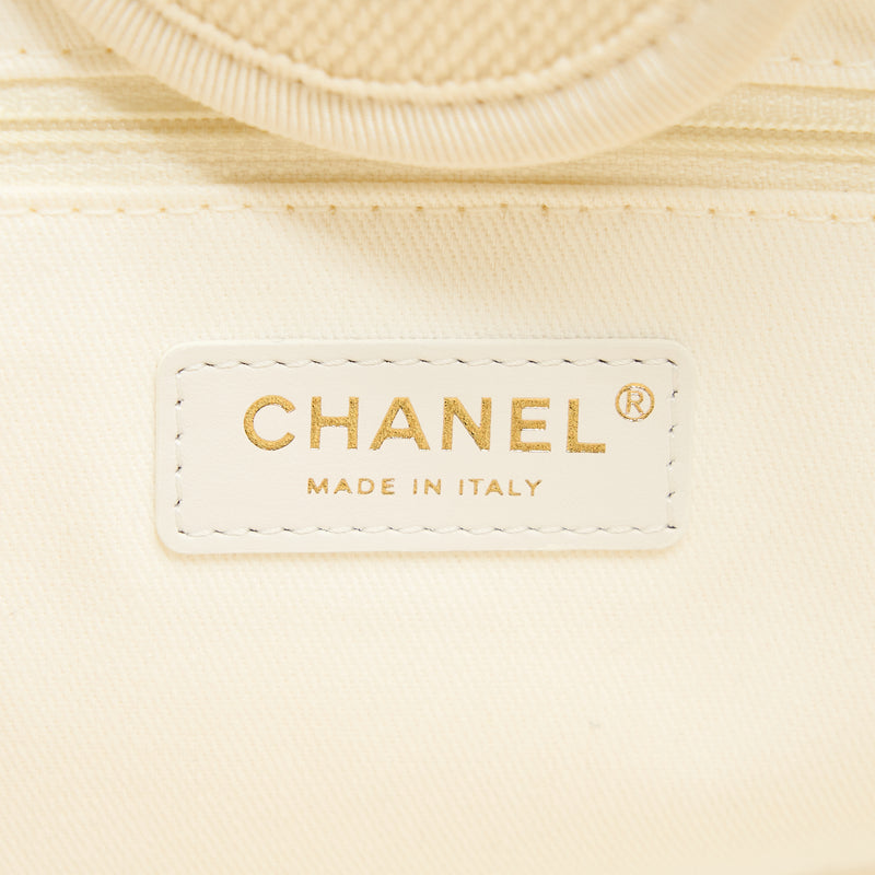 Chanel Deauville Tote Bag Fabric/Leather Creamy White/Beige GHW