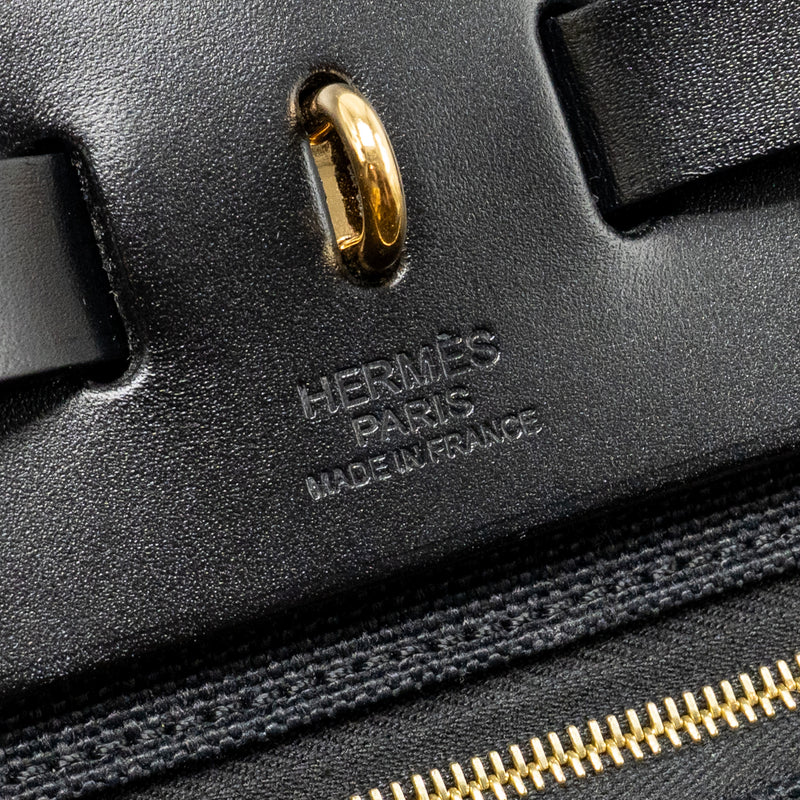 Hermes Herbag 31 Zip Bag Canvas/Hunter Leather Black GHW Stamp Z