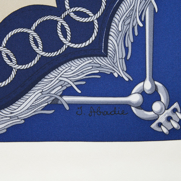 Hermes 90x90CM Silk Scarf Cliquetis Blanc/Marine/Ebene