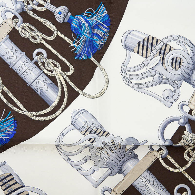 Hermes 90x90CM Silk Scarf Cliquetis Blanc/Marine/Ebene