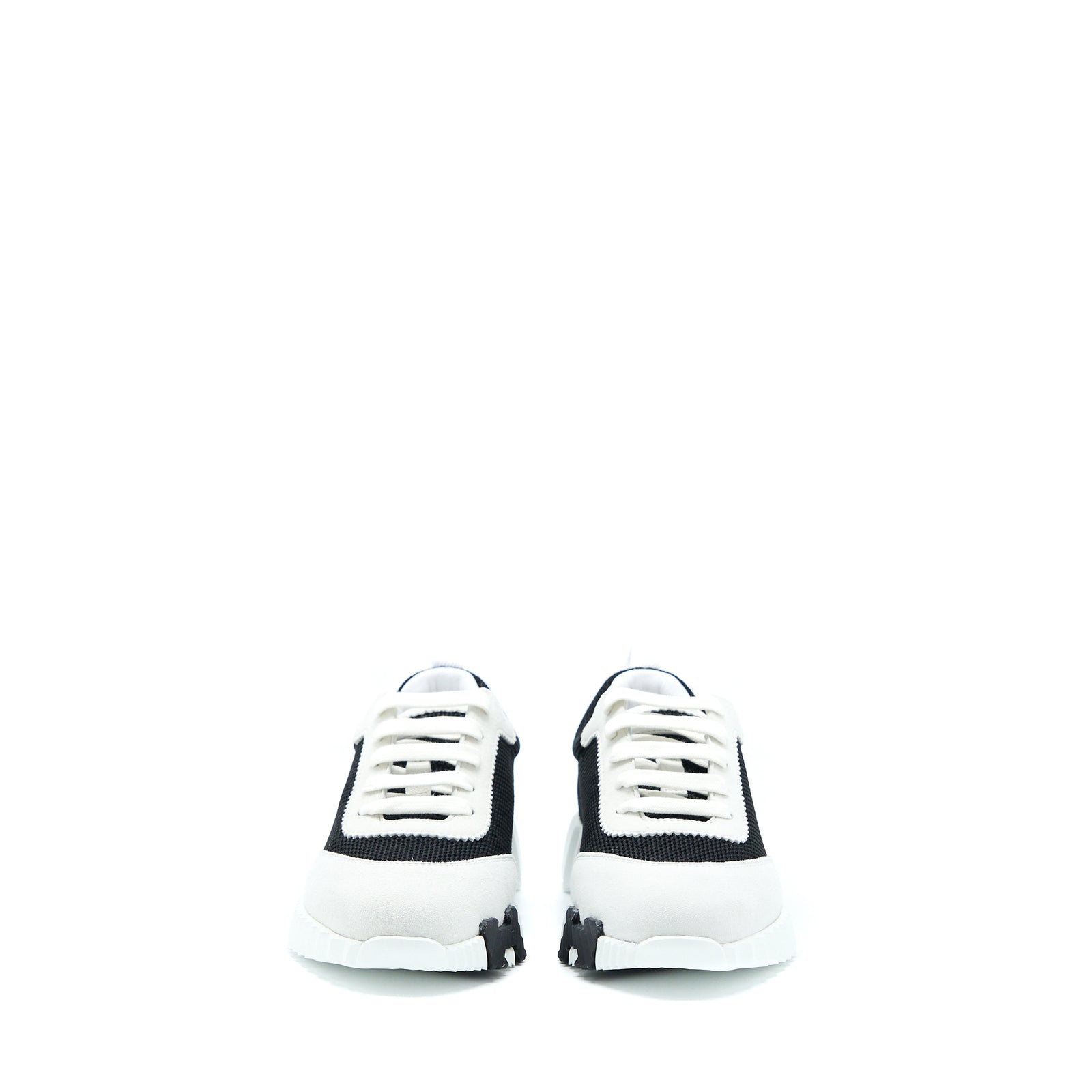 Hermes Size 37.5 Bouncing Sneakers Suede/Goatskin Noir/Blanc