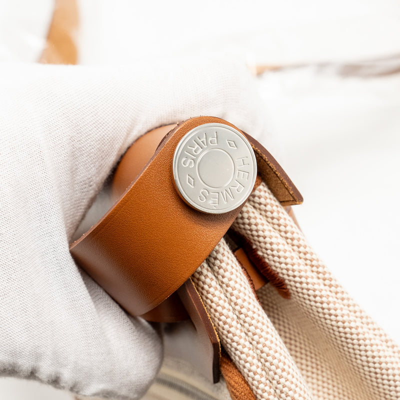 Hermes herbag mini canvas / hunter leather ecru-beige / fauve SHW stamp W