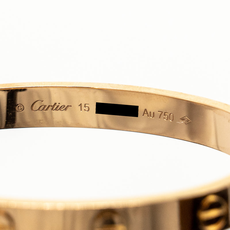 Cartier Size 15 Love Bracelet Rose Gold