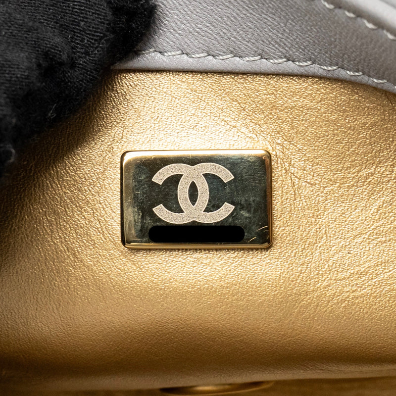 Chanel Pearl Crush Mini Square Flap Bag Lambskin grey GHW (Microchip)