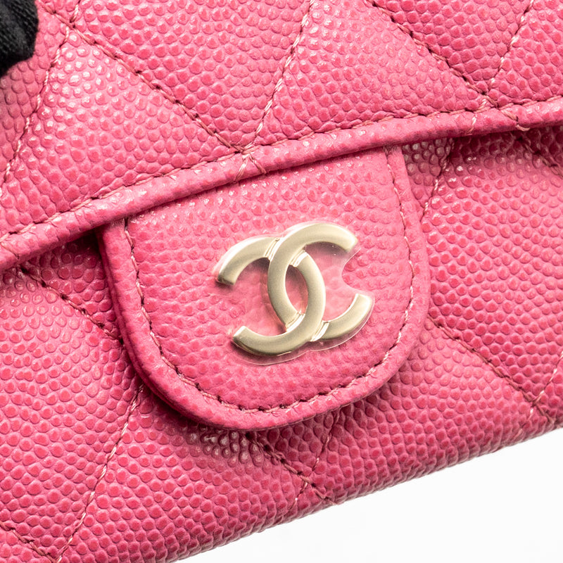Chanel Classic flap card holder caviar pink GHW