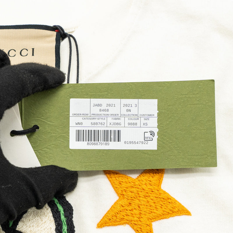 Gucci Size XS GG Logo/Cat/Star Embroidered T-shirt Cotton White/Multic