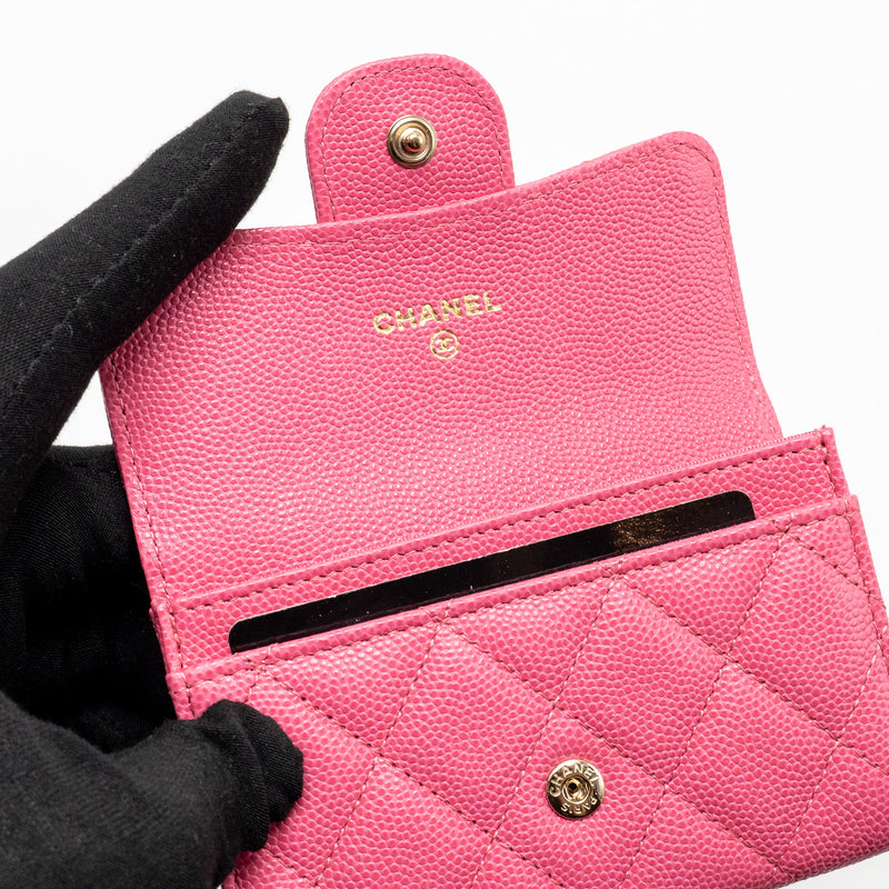 Chanel Classic flap card holder caviar pink GHW