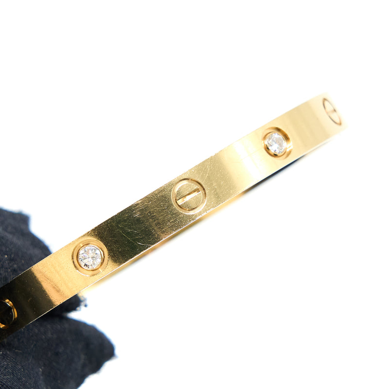 Cartier Size 17 Love Bracelet Yellow Gold Diamonds
