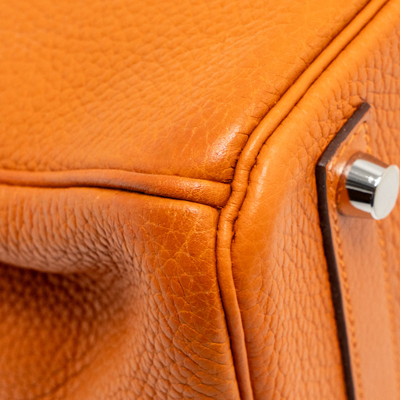 Hermes Birkin 30 Clemence Orange SHW Stamp Square I