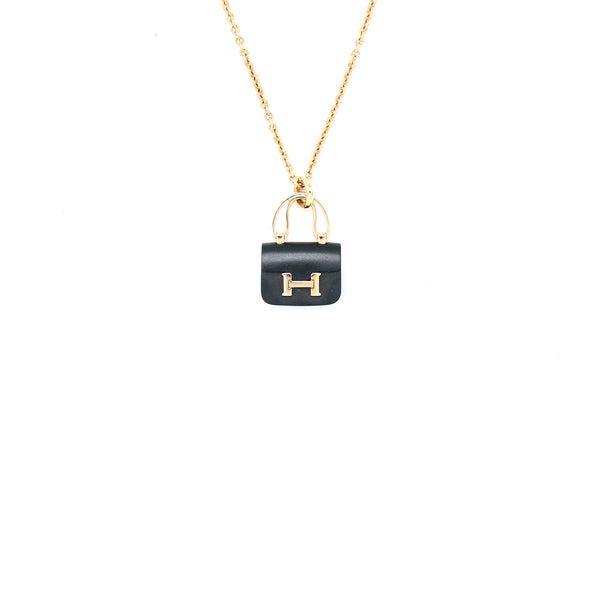 Hermes Amulettes Constance Pendant in Rose Gold / Black Jade Gemstone