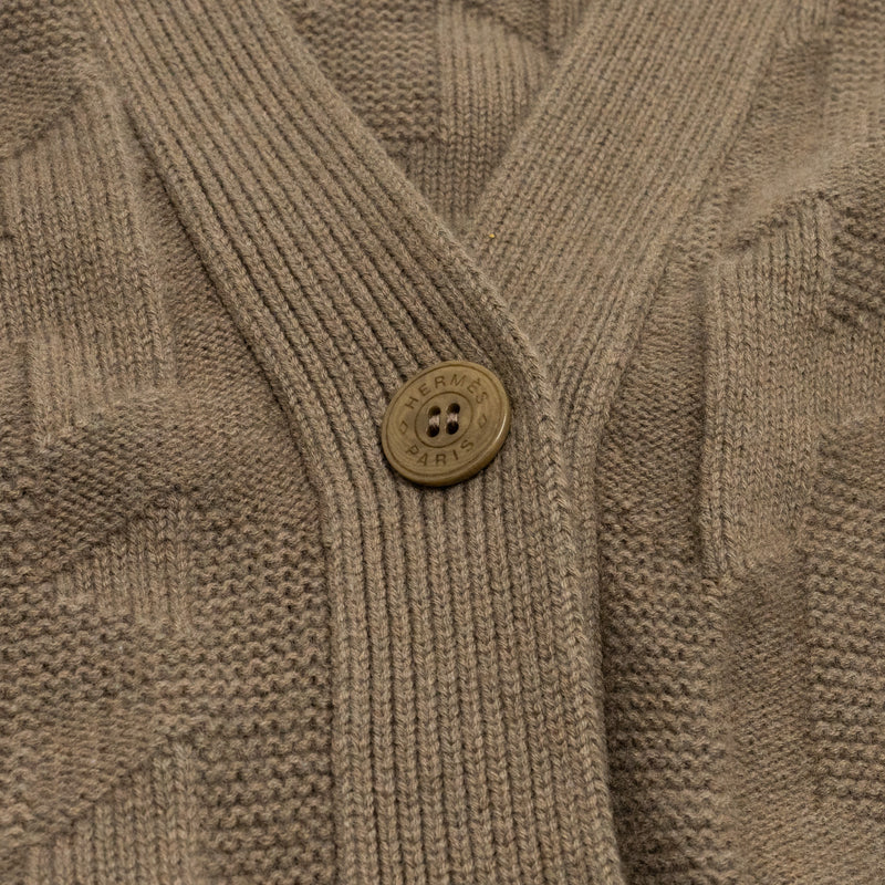 Hermes Size 36 H Pattern Cardigan Virgin Wool Grey