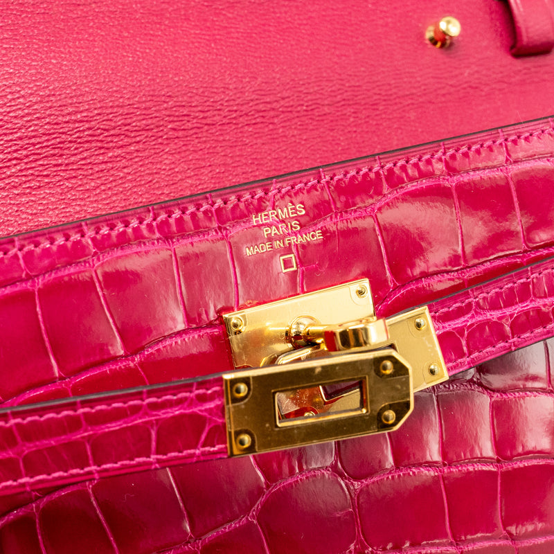 Hermes Kelly To Go shiny alligator mississippiensis rose Mexico GHW stamp Y
