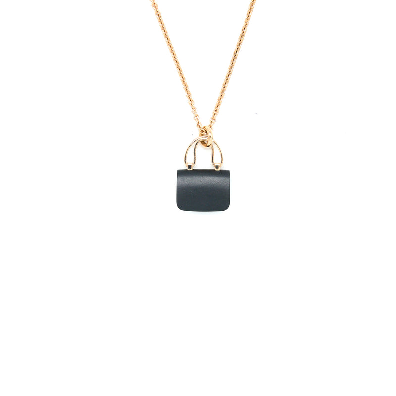 Hermes Amulettes Constance Pendant in Rose Gold / Black Jade Gemstone