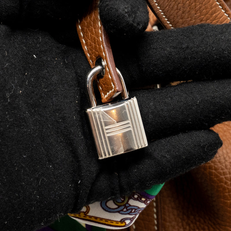 Hermes Picotin 22 Lock Bag Clemence/Swift Gold/Blue Brume Handle SHW Stamp Z